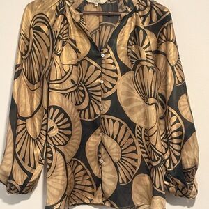 Ritu Kumar Metallic Gold and Black Printed Button-Front Blouse